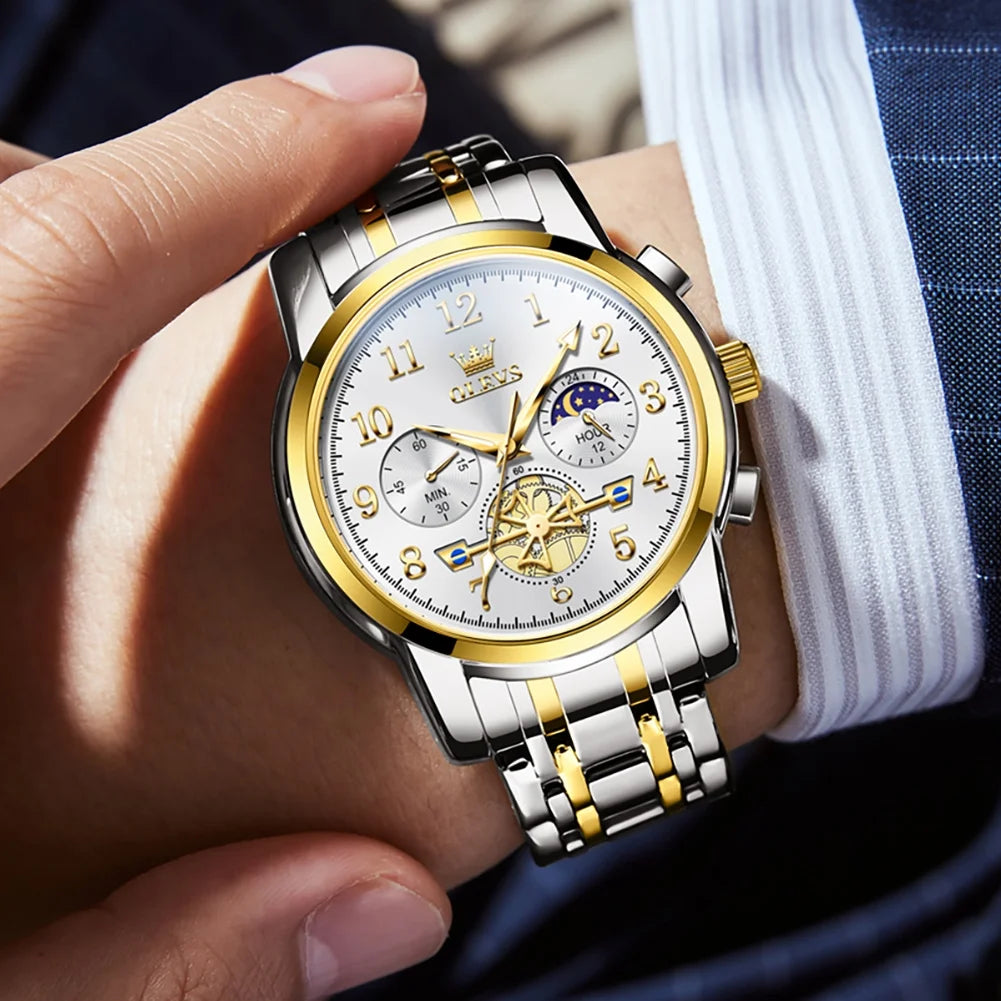 Watches for Men Classic with Date Business Dress Luxury Digital Gold/Black/Blue Waterproof Luminous Mens Wrist Watches Analog Two Tone Stainless Steel Male Reloj Para Hombre