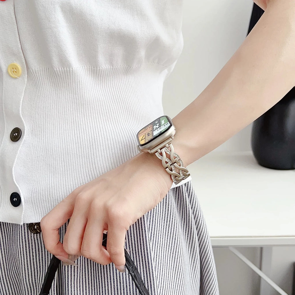 Bling Chain Bracelet Compatible for Apple Watch Band 38Mm 40Mm 41Mm, Women Dressy Glitter Diamond Rhinestone Zinc Alloy Fashionable Strap Bracelet for Iwatch Series 9 8 7 6 5 4 SE 3 2 1, Starlight