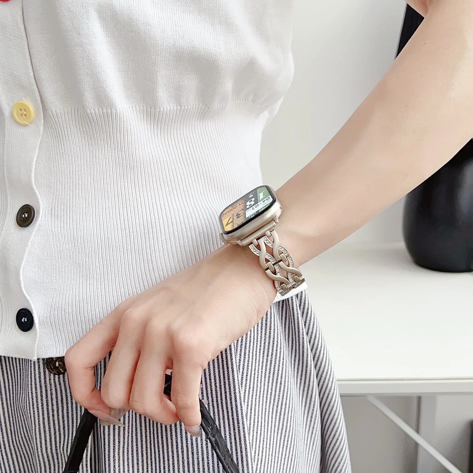 Bling Chain Bracelet Compatible for Apple Watch Band 38Mm 40Mm 41Mm, Women Dressy Glitter Diamond Rhinestone Zinc Alloy Fashionable Strap Bracelet for Iwatch Series 9 8 7 6 5 4 SE 3 2 1, Starlight