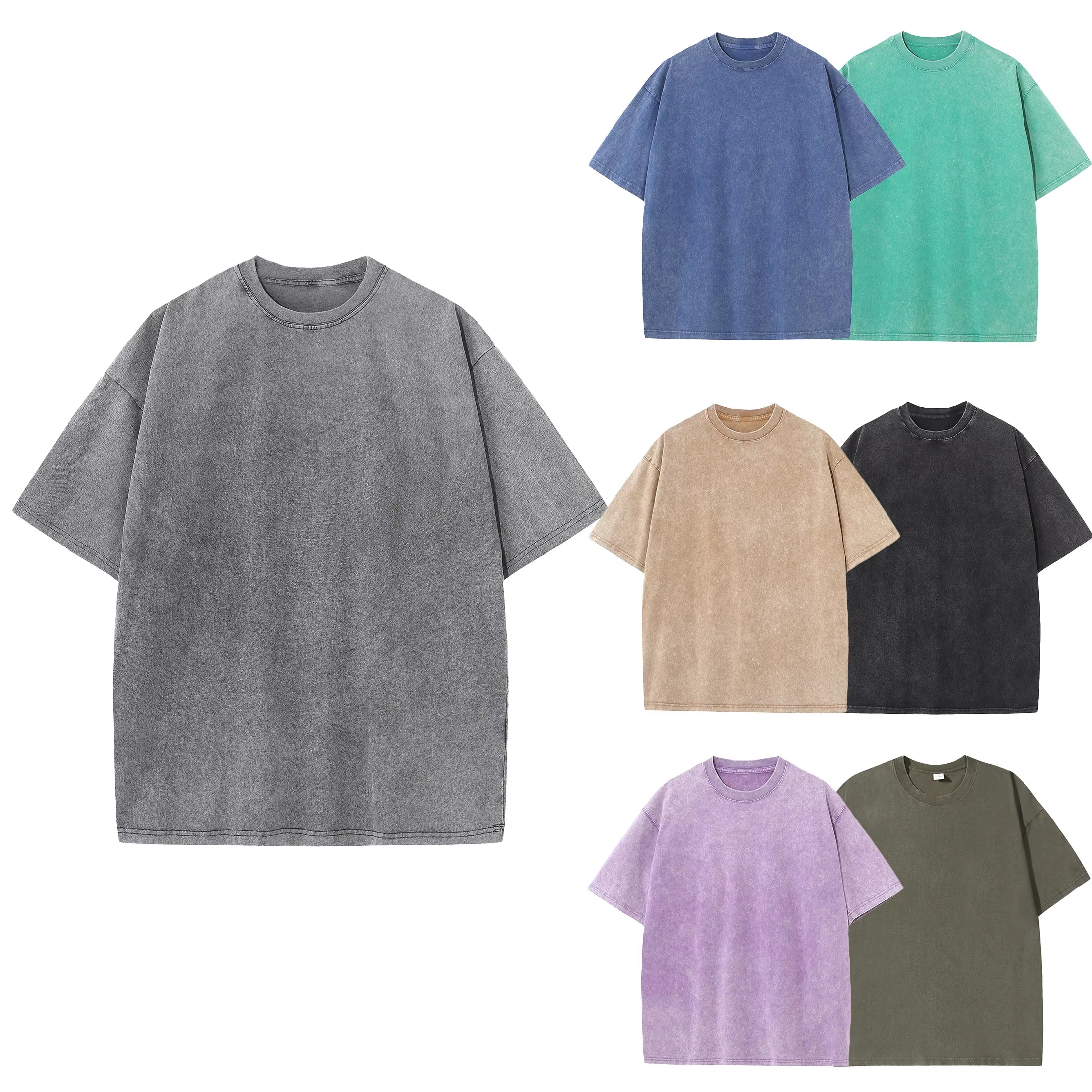 Men'S Summer Pure Cotton Distressed Retro Drop Shoulder T-Shirt Solid Color Loose Casual Breathable Men'S Casual T-Shirt Tops