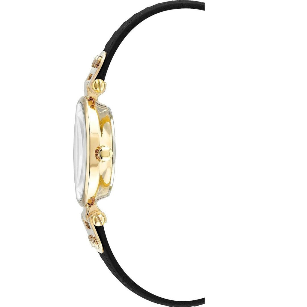 Anne Klein Women Watch round Case Analog Dial Leather Strap Watch- Gold/Black