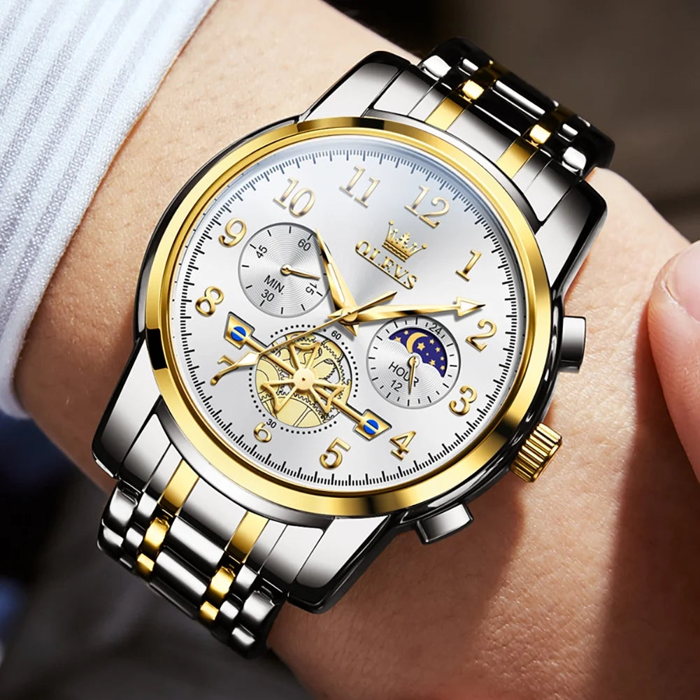 Watches for Men Classic with Date Business Dress Luxury Digital Gold/Black/Blue Waterproof Luminous Mens Wrist Watches Analog Two Tone Stainless Steel Male Reloj Para Hombre