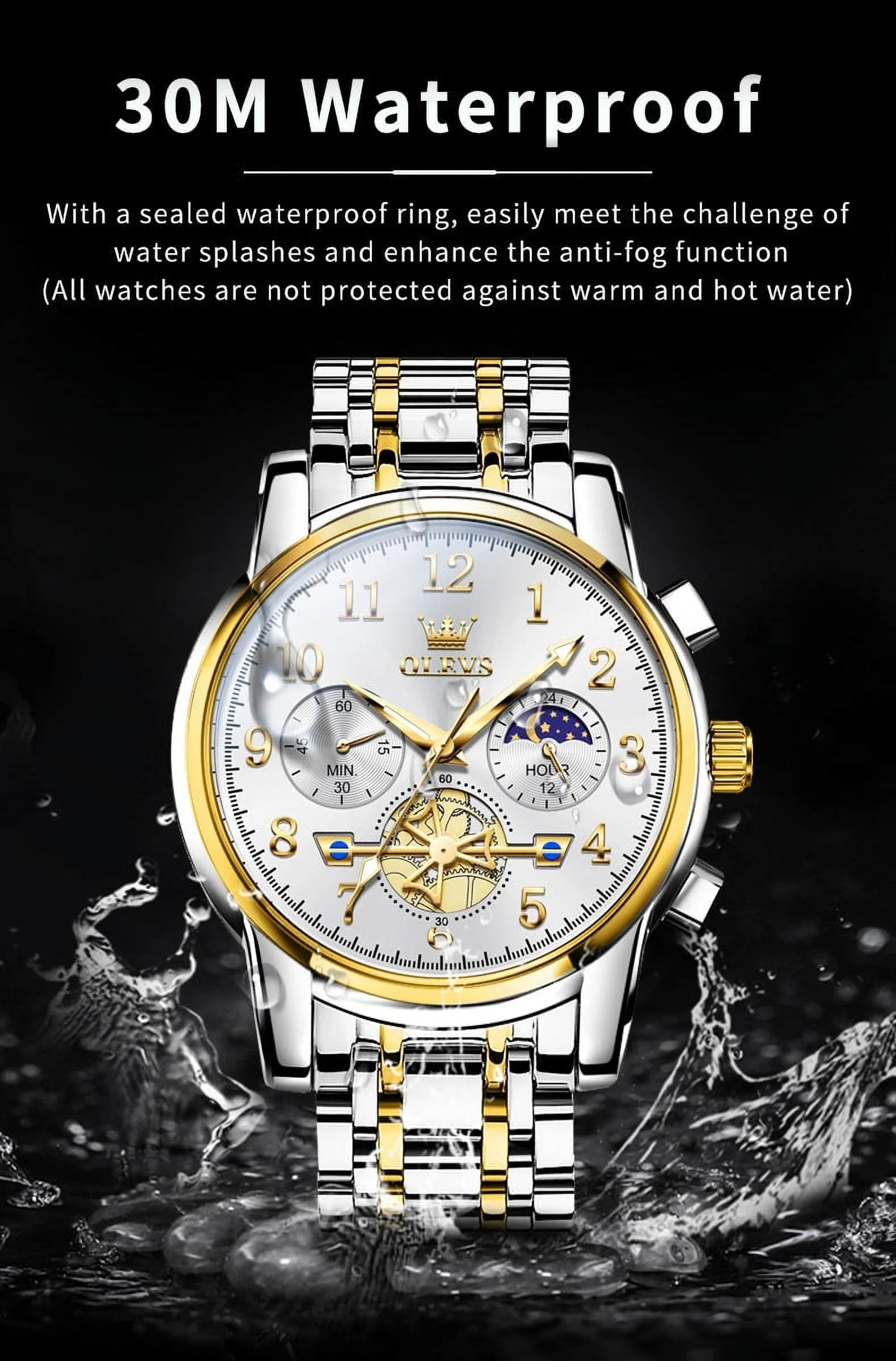 Watches for Men Classic with Date Business Dress Luxury Digital Gold/Black/Blue Waterproof Luminous Mens Wrist Watches Analog Two Tone Stainless Steel Male Reloj Para Hombre