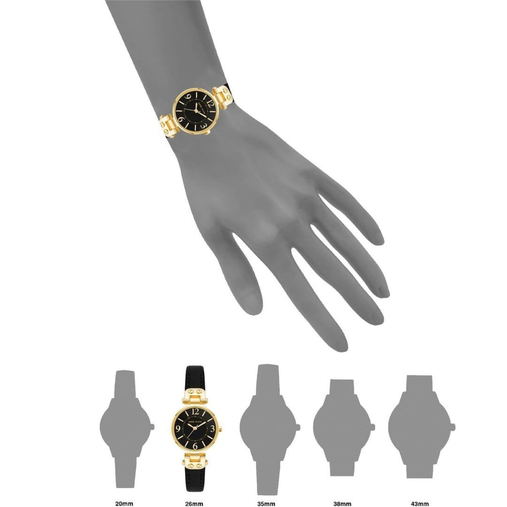 Anne Klein Women Watch round Case Analog Dial Leather Strap Watch- Gold/Black