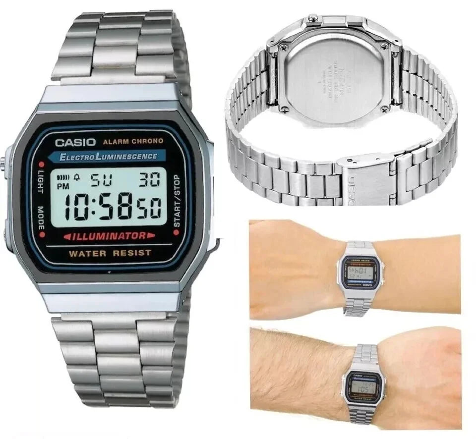 NEW  Retro Classic Unisex Digital Steel Bracelet Watch A158WA-1YES Silver