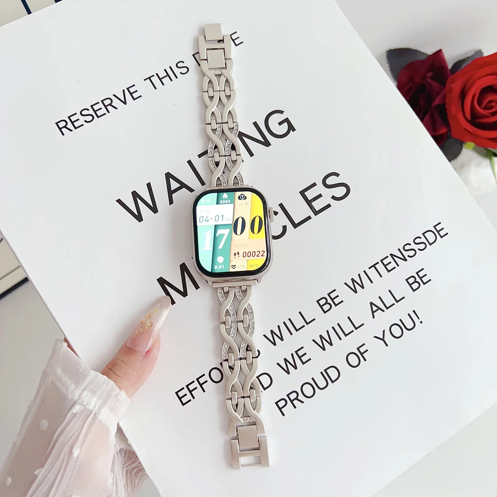 Bling Chain Bracelet Compatible for Apple Watch Band 38Mm 40Mm 41Mm, Women Dressy Glitter Diamond Rhinestone Zinc Alloy Fashionable Strap Bracelet for Iwatch Series 9 8 7 6 5 4 SE 3 2 1, Starlight