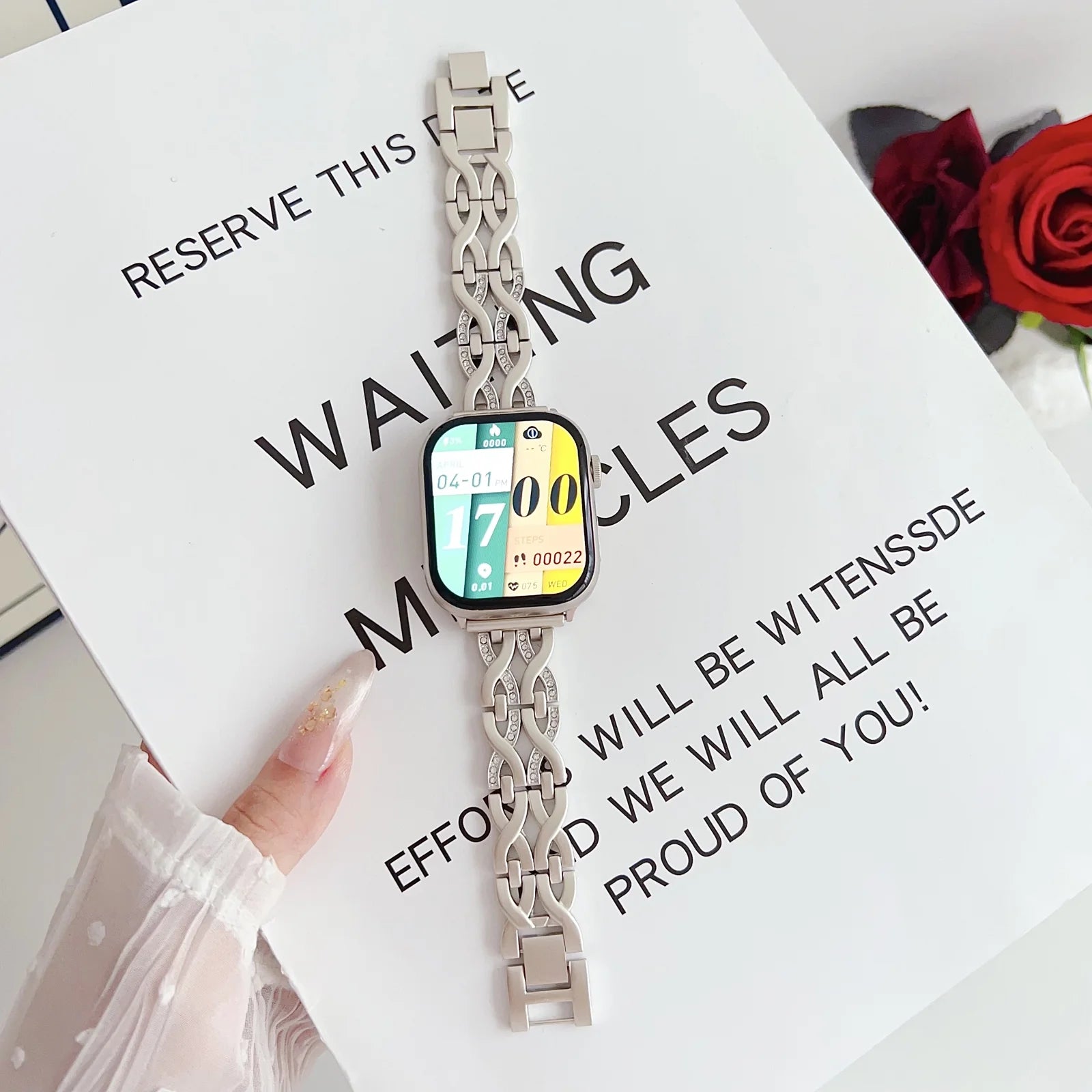 Bling Chain Bracelet Compatible for Apple Watch Band 38Mm 40Mm 41Mm, Women Dressy Glitter Diamond Rhinestone Zinc Alloy Fashionable Strap Bracelet for Iwatch Series 9 8 7 6 5 4 SE 3 2 1, Starlight