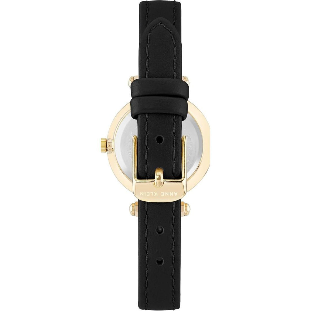 Anne Klein Women Watch round Case Analog Dial Leather Strap Watch- Gold/Black