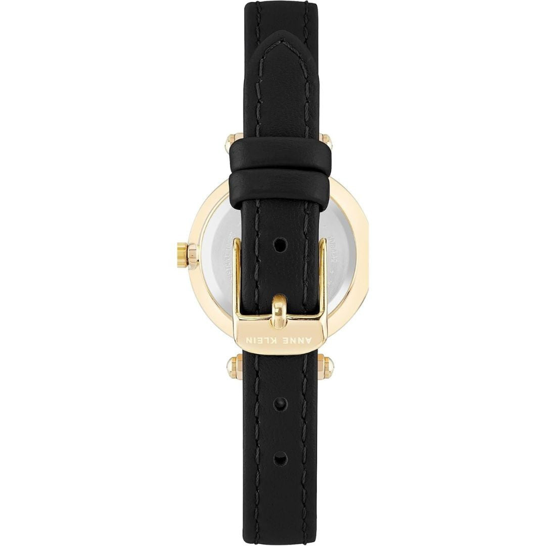 Anne Klein Women Watch round Case Analog Dial Leather Strap Watch- Gold/Black