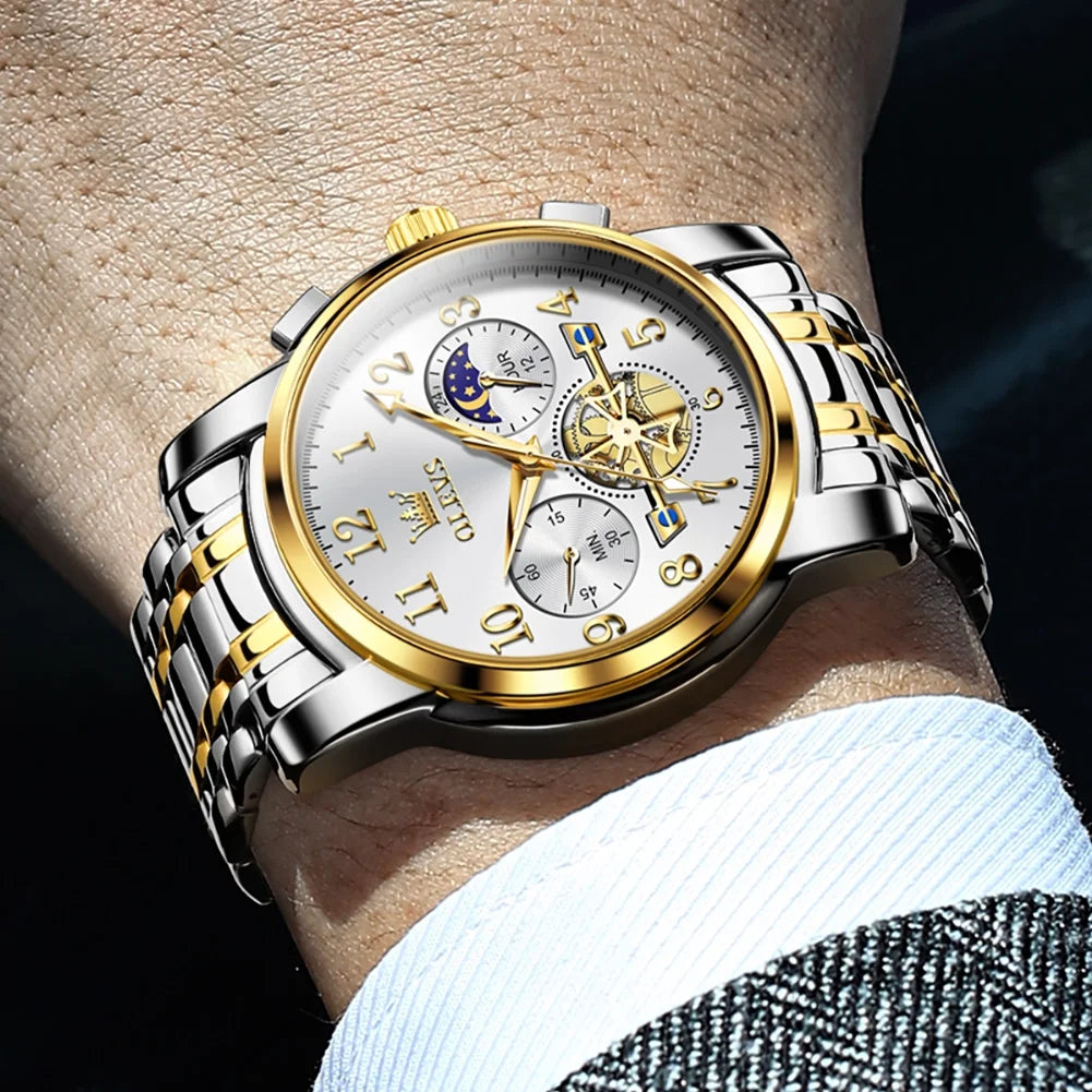 Watches for Men Classic with Date Business Dress Luxury Digital Gold/Black/Blue Waterproof Luminous Mens Wrist Watches Analog Two Tone Stainless Steel Male Reloj Para Hombre