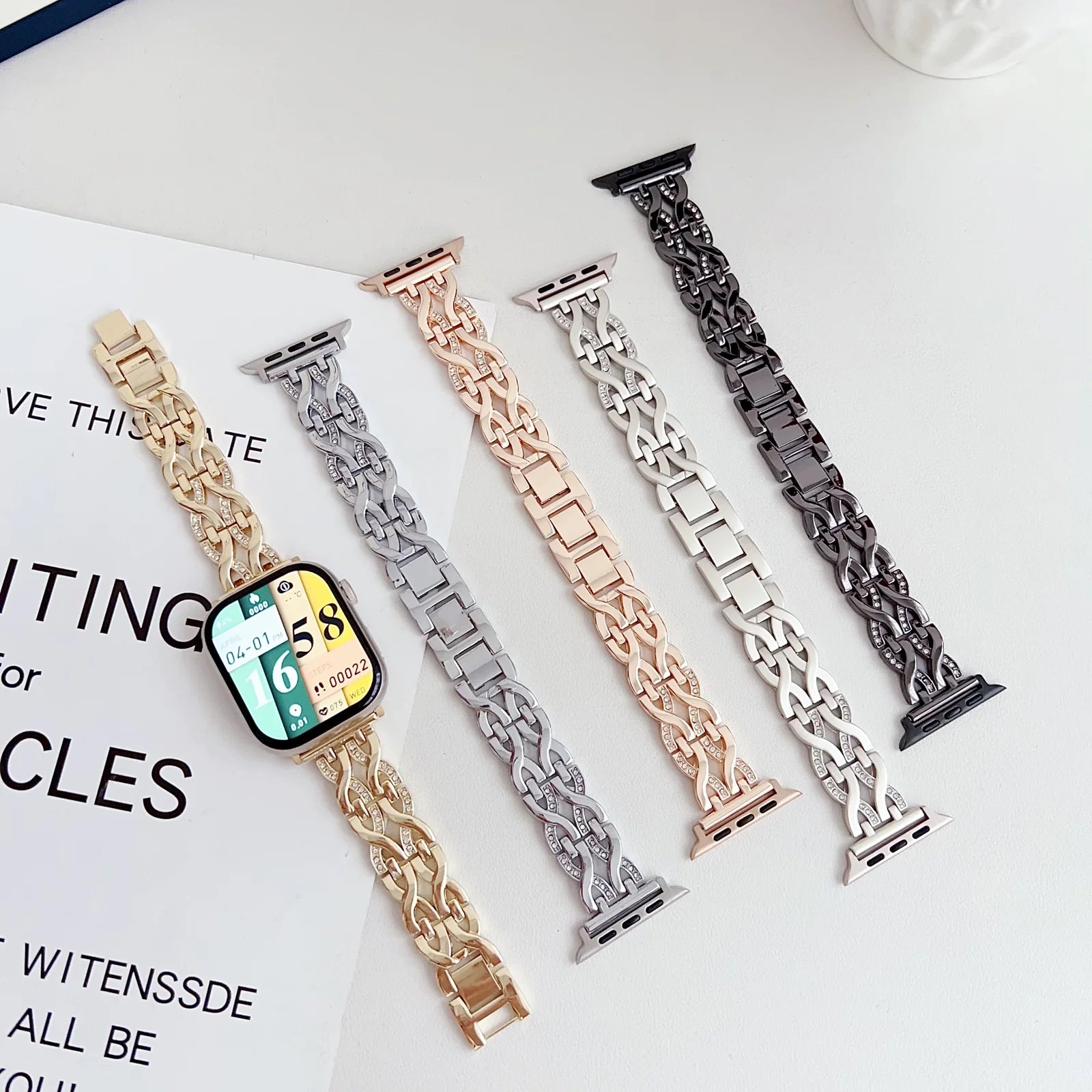 Bling Chain Bracelet Compatible for Apple Watch Band 38Mm 40Mm 41Mm, Women Dressy Glitter Diamond Rhinestone Zinc Alloy Fashionable Strap Bracelet for Iwatch Series 9 8 7 6 5 4 SE 3 2 1, Starlight