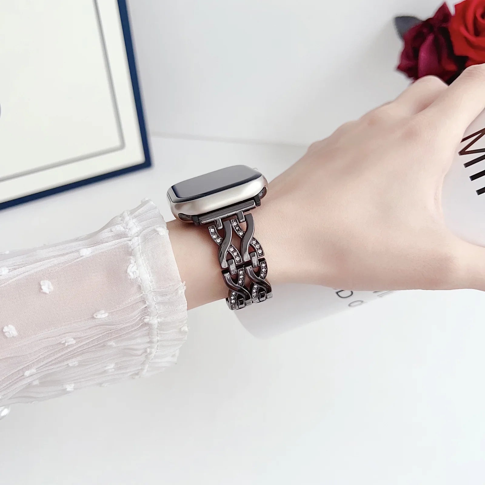 Bling Chain Bracelet Compatible for Apple Watch Band 38Mm 40Mm 41Mm, Women Dressy Glitter Diamond Rhinestone Zinc Alloy Fashionable Strap Bracelet for Iwatch Series 9 8 7 6 5 4 SE 3 2 1, Starlight