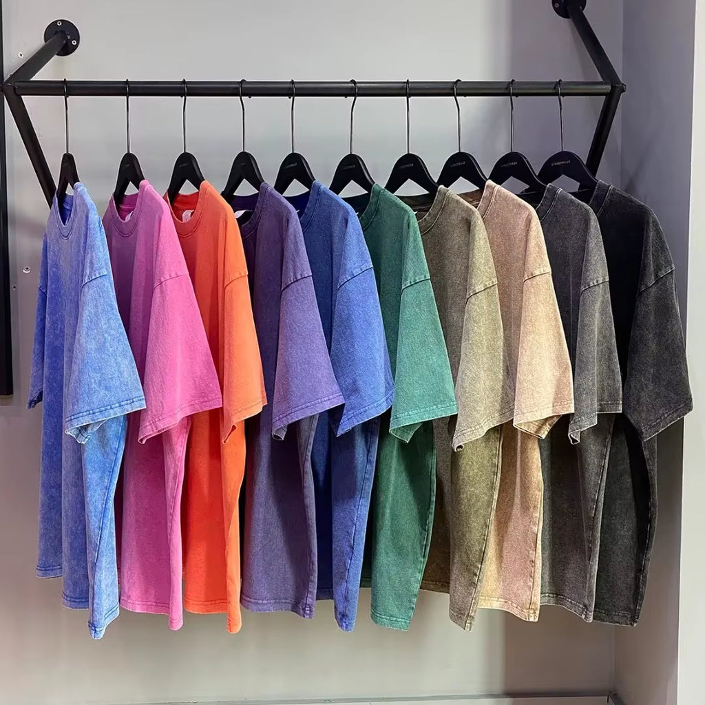 American Style Retro Heavyweight Solid Color Short Sleeved T-Shirt Men Women Summer Street Trendy Washed Old Oversized Clothes