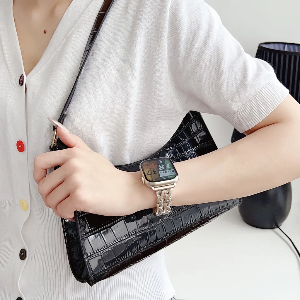 Bling Chain Bracelet Compatible for Apple Watch Band 38Mm 40Mm 41Mm, Women Dressy Glitter Diamond Rhinestone Zinc Alloy Fashionable Strap Bracelet for Iwatch Series 9 8 7 6 5 4 SE 3 2 1, Starlight